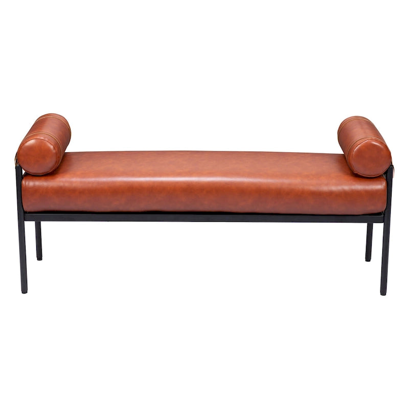 Banc rembourré en similicuir marron HomeRoots 56 po - 55,9 po x 24,8 po x 16,1 po