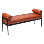 Banc rembourré en similicuir marron HomeRoots 56 po - 55,9 po x 24,8 po x 16,1 po