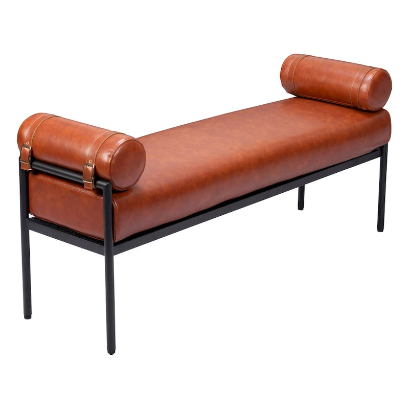 Banc rembourré en similicuir marron HomeRoots 56 po - 55,9 po x 24,8 po x 16,1 po