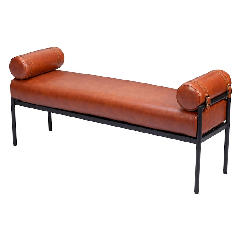 Banc rembourré en similicuir marron HomeRoots 56 po - 55,9 po x 24,8 po x 16,1 po