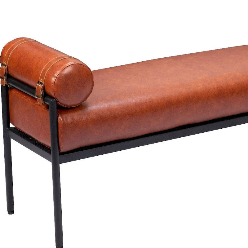 Banc rembourré en similicuir marron HomeRoots 56 po - 55,9 po x 24,8 po x 16,1 po