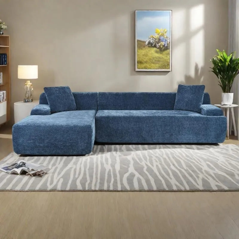 Canapé sectionnel modulaire en polyester en forme de L 111 avec mousse haute densité, assise profonde de 27 et tissu chenille anti-plis