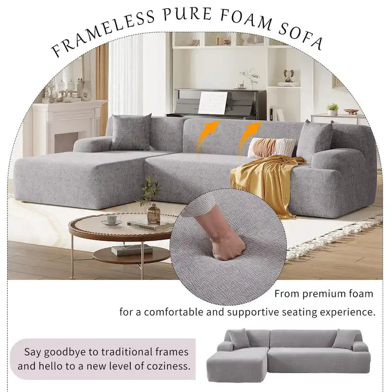 Canapé sectionnel modulaire en polyester en forme de L 111 avec mousse haute densité, assise profonde de 27 et tissu chenille anti-plis