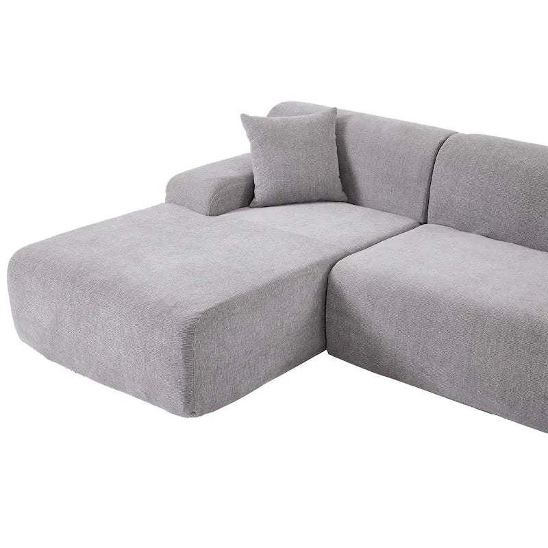 Canapé sectionnel modulaire en polyester en forme de L 111 avec mousse haute densité, assise profonde de 27 et tissu chenille anti-plis