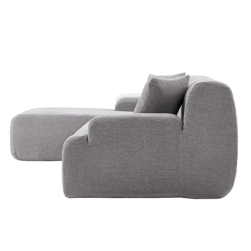 Canapé sectionnel modulaire en polyester en forme de L 111 avec mousse haute densité, assise profonde de 27 et tissu chenille anti-plis