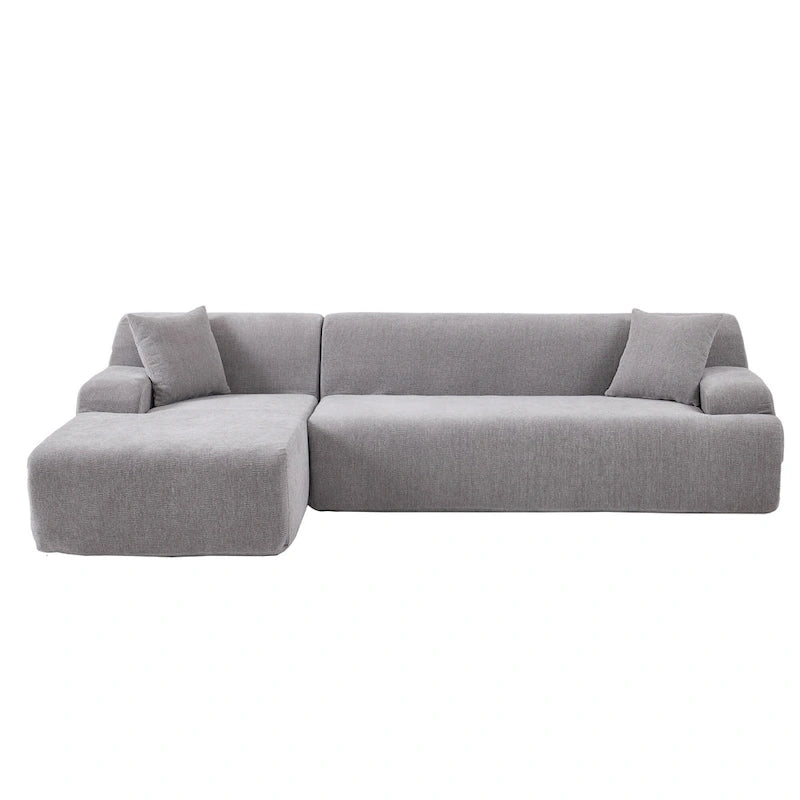 Canapé sectionnel modulaire en polyester en forme de L 111 avec mousse haute densité, assise profonde de 27 et tissu chenille anti-plis