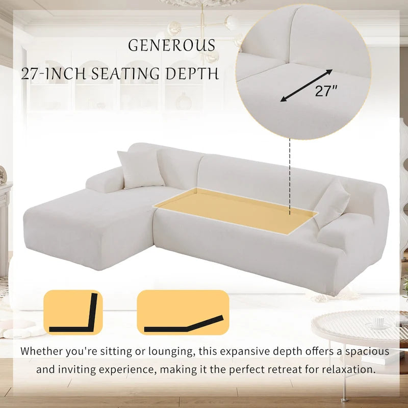 Canapé sectionnel modulaire en polyester en forme de L 111 avec mousse haute densité, assise profonde de 27 et tissu chenille anti-plis