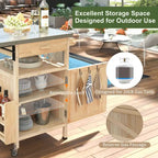 Chariot de cuisine d'extérieur 40,5" avec plateau en acier inoxydable, abattant, un tiroir, porte-serviettes, roulettes verrouillables