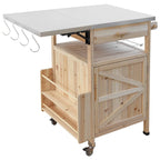 Chariot de cuisine d'extérieur 40,5" avec plateau en acier inoxydable, abattant, un tiroir, porte-serviettes, roulettes verrouillables