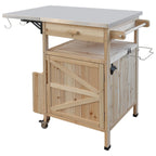 Chariot de cuisine d'extérieur 40,5" avec plateau en acier inoxydable, abattant, un tiroir, porte-serviettes, roulettes verrouillables