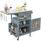 Chariot de cuisine d'extérieur 40,5" avec plateau en acier inoxydable, abattant, un tiroir, porte-serviettes, roulettes verrouillables