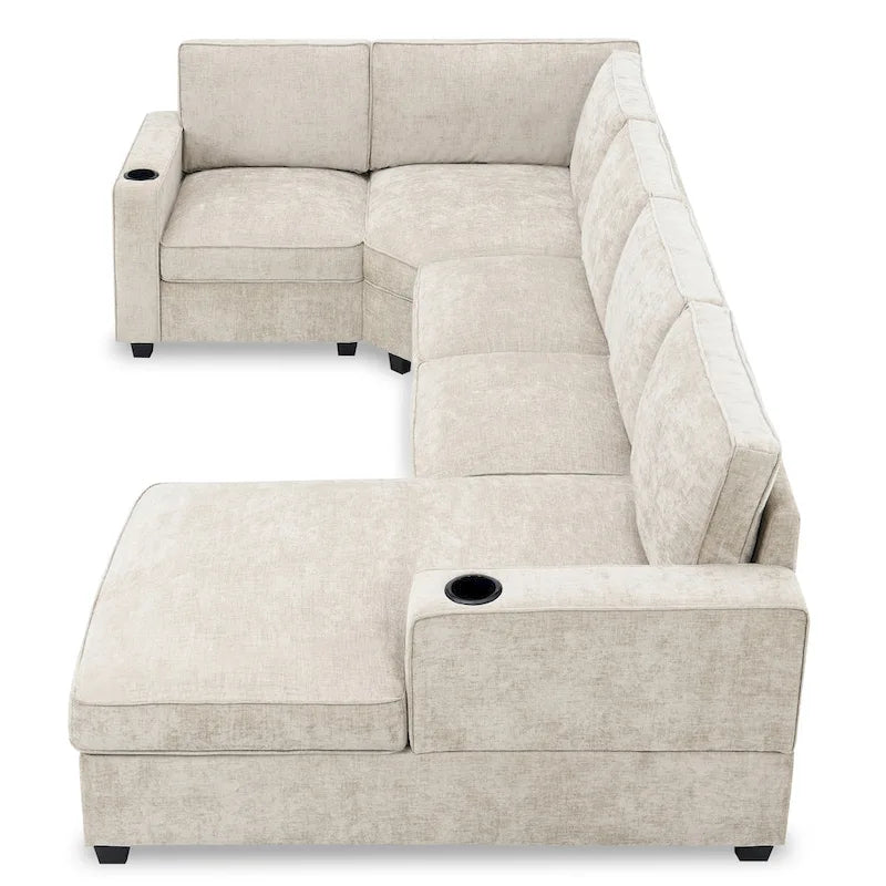 Canapé d'angle en U, ensemble de canapés d'angle en chenille avec porte-gobelets