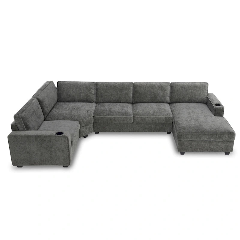 Canapé d'angle en U, ensemble de canapés d'angle en chenille avec porte-gobelets