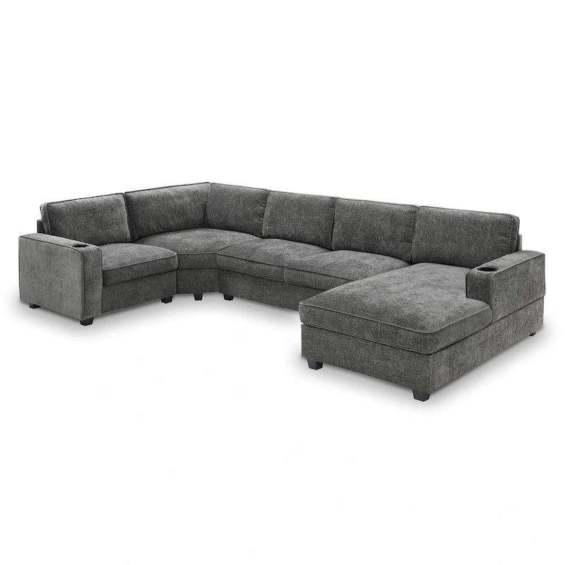 Canapé d'angle en U, ensemble de canapés d'angle en chenille avec porte-gobelets