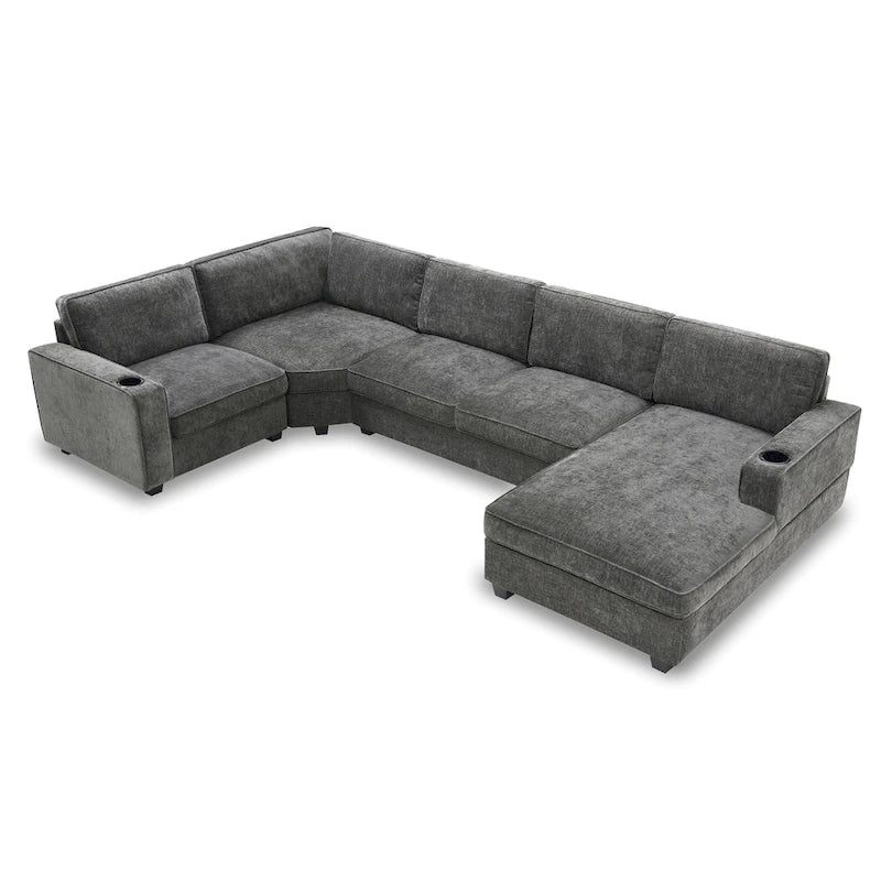 Canapé d'angle en U, ensemble de canapés d'angle en chenille avec porte-gobelets