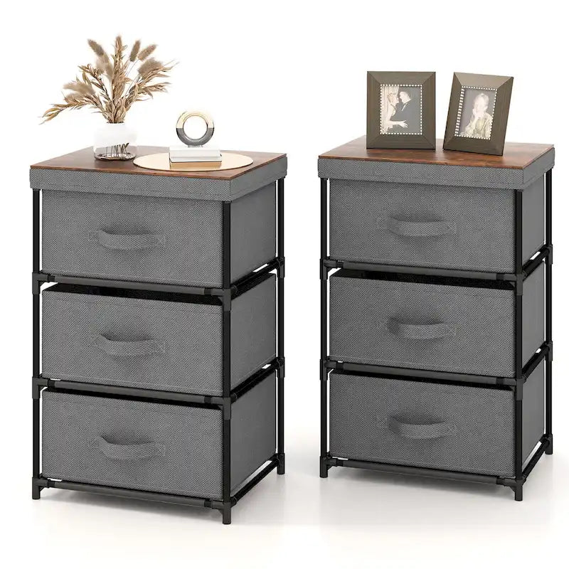 Gymax Lot de 2 commodes à 3 tiroirs en tissu, unité de rangement haute