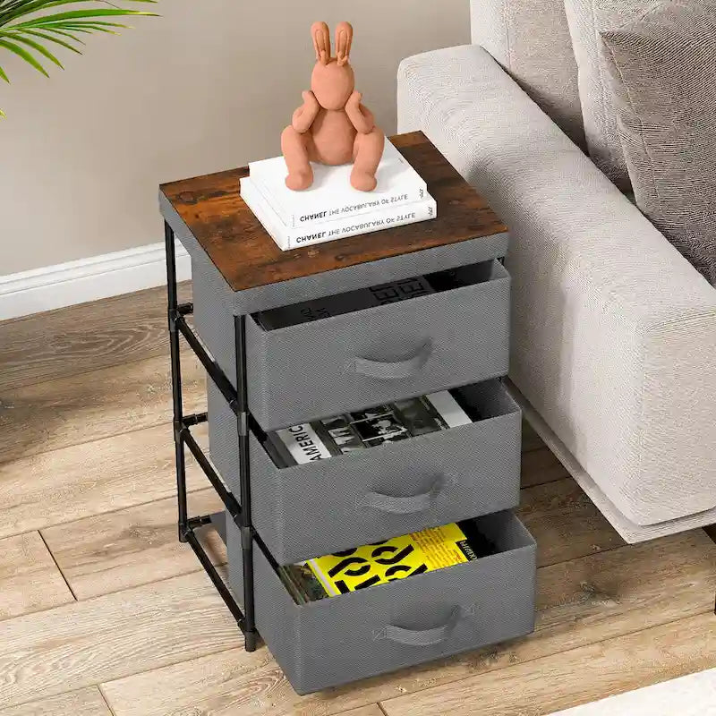 Gymax Lot de 2 commodes à 3 tiroirs en tissu, unité de rangement haute