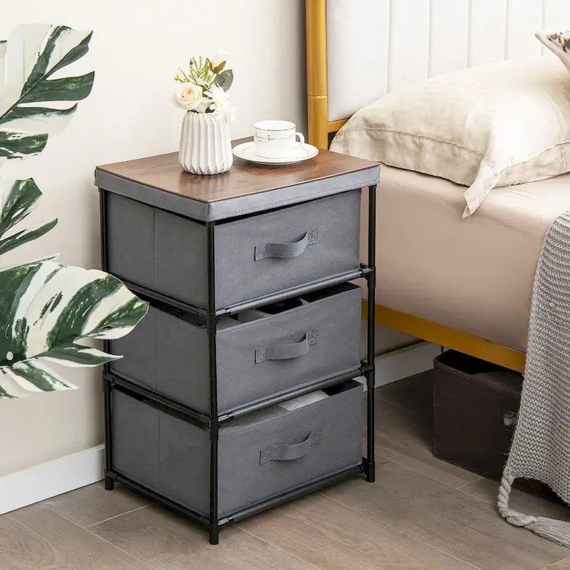 Gymax Lot de 2 commodes à 3 tiroirs en tissu, unité de rangement haute