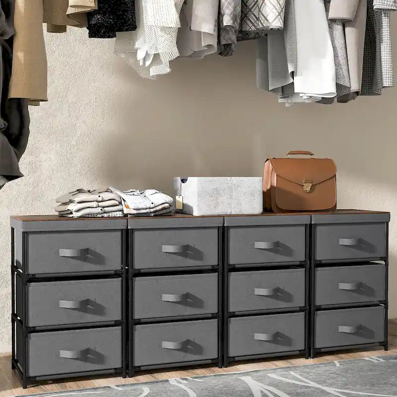 Gymax Lot de 2 commodes à 3 tiroirs en tissu, unité de rangement haute