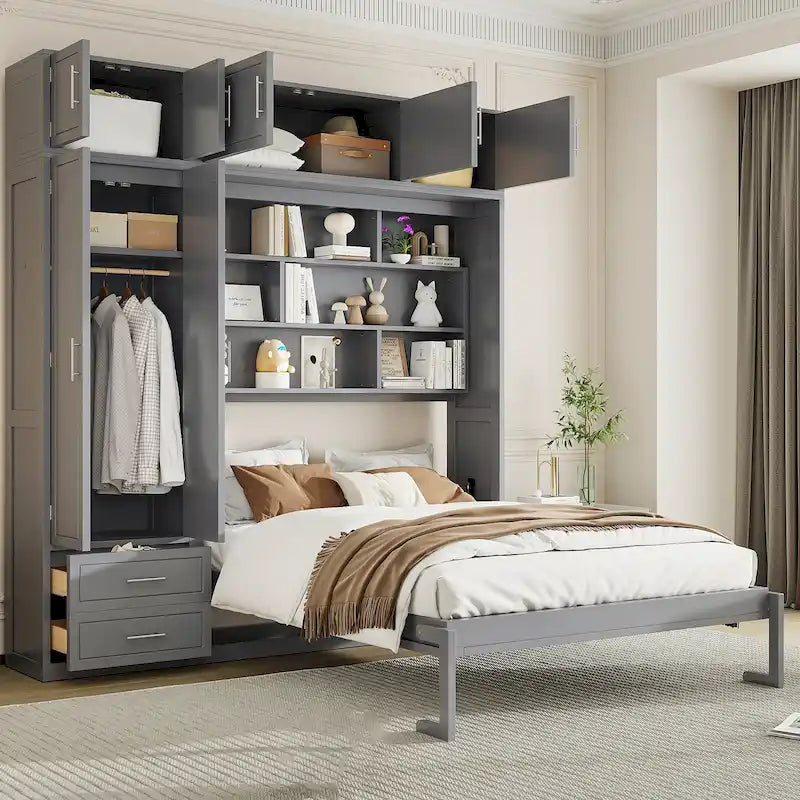 Lit escamotable polyvalent Queen Size avec rangement intégré et conception pliable pour l'optimisation de l'espace