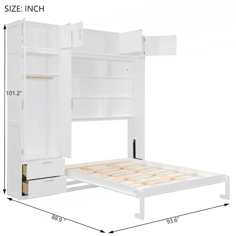 Lit escamotable polyvalent Queen Size avec rangement intégré et conception pliable pour l'optimisation de l'espace