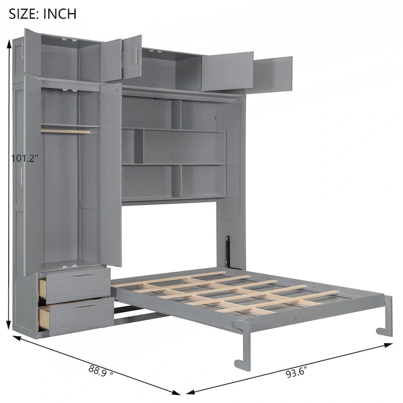 Lit escamotable polyvalent Queen Size avec rangement intégré et conception pliable pour l'optimisation de l'espace