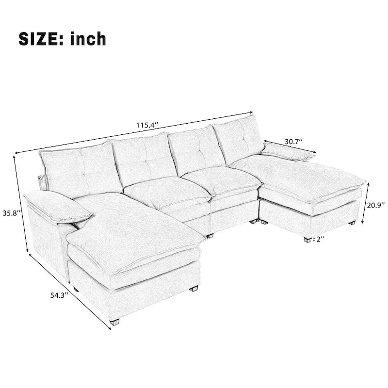 Canapé d'angle moderne en chenille en forme de U avec accoudoirs réglables pour le salon