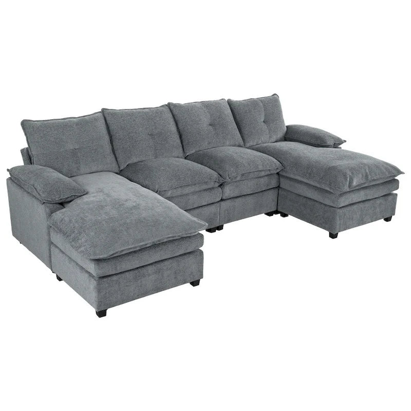 Canapé d'angle moderne en chenille en forme de U avec accoudoirs réglables pour le salon