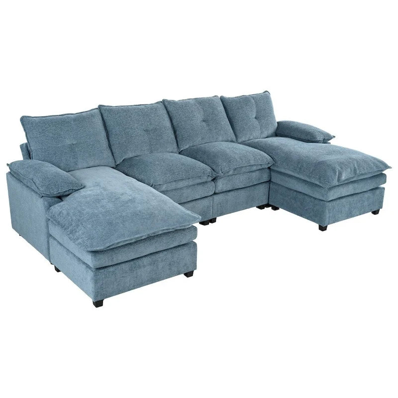 Canapé d'angle moderne en chenille en forme de U avec accoudoirs réglables pour le salon
