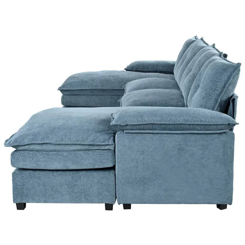 Canapé d'angle moderne en chenille en forme de U avec accoudoirs réglables pour le salon