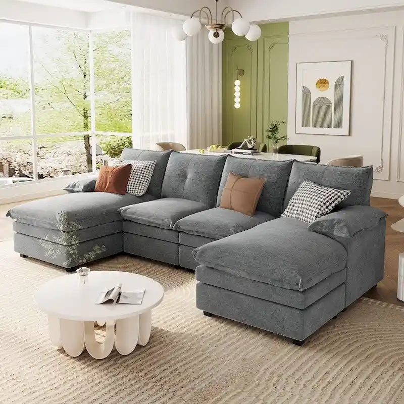 Canapé d'angle moderne en chenille en forme de U avec accoudoirs réglables pour le salon