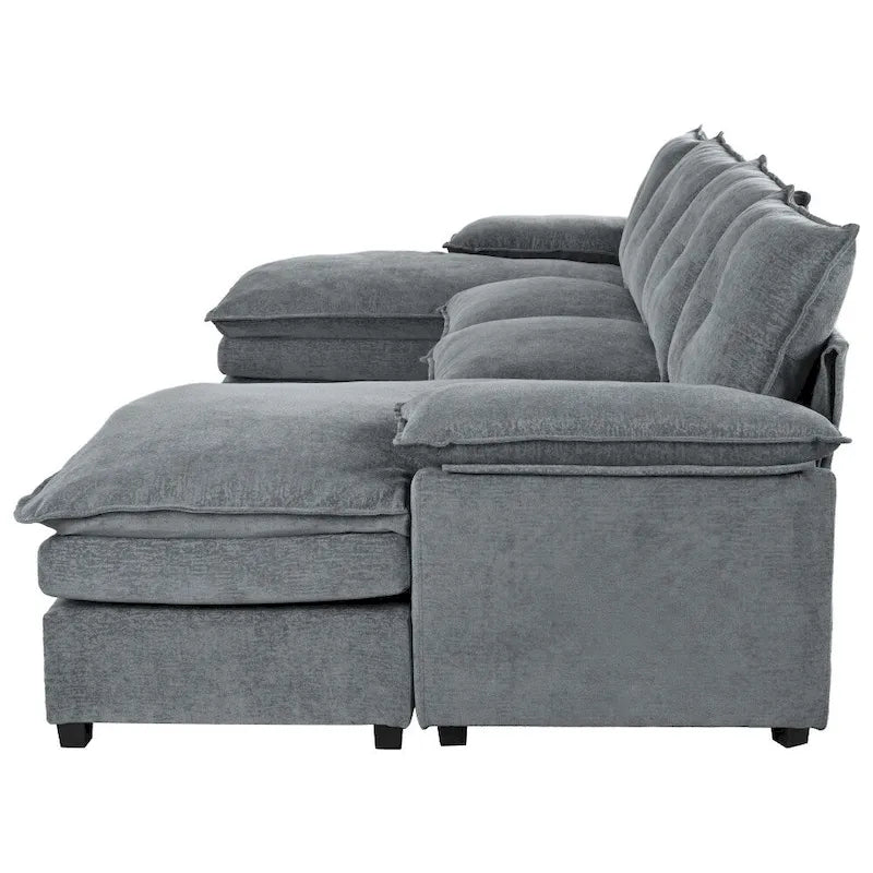 Canapé d'angle moderne en chenille en forme de U avec accoudoirs réglables pour le salon