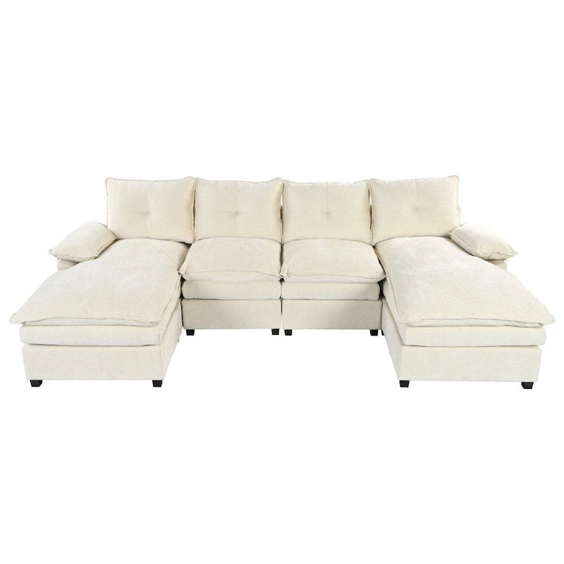Canapé d'angle moderne en chenille en forme de U avec accoudoirs réglables pour le salon