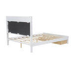 Lit plateforme Queen Size en bois avec tête de lit capitonnée et LED et 2 tiroirs, Blanc antique