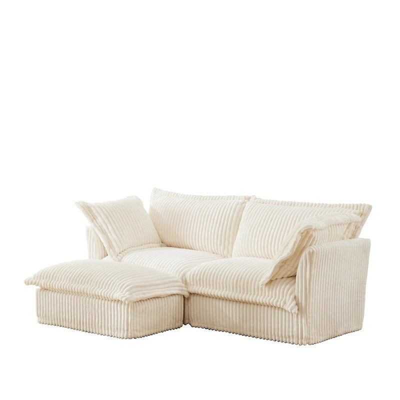 Canapé d'angle en velours côtelé de 2,1 m avec pouf