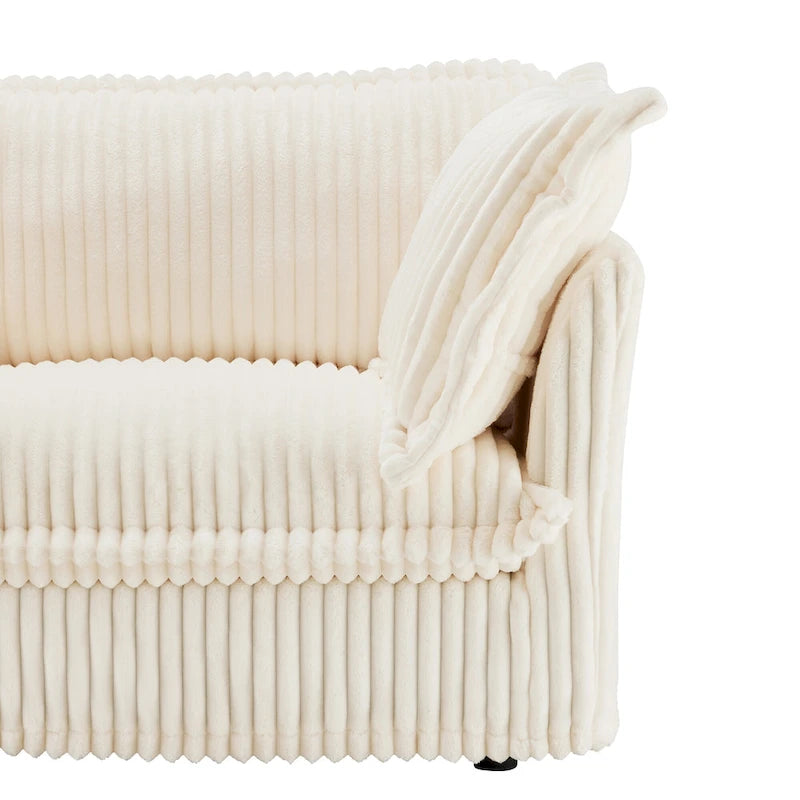 Canapé d'angle en velours côtelé de 2,1 m avec pouf