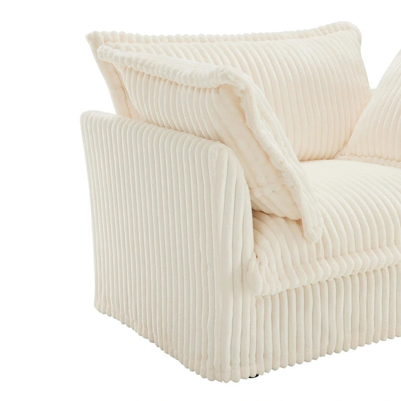 Canapé d'angle en velours côtelé de 2,1 m avec pouf