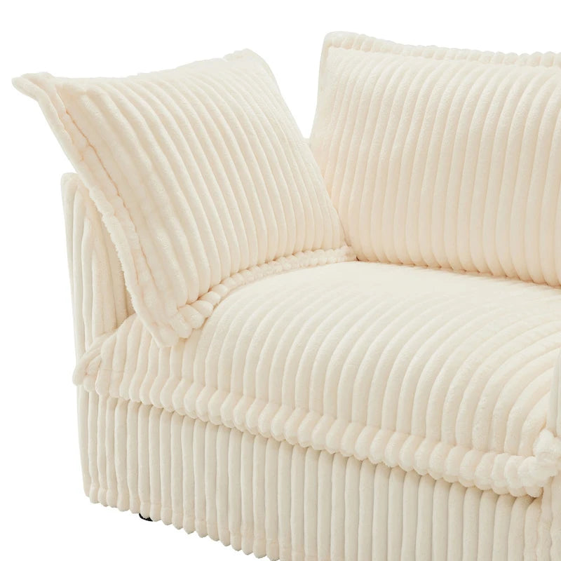 Canapé d'angle en velours côtelé de 2,1 m avec pouf