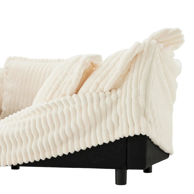 Canapé d'angle en velours côtelé de 2,1 m avec pouf