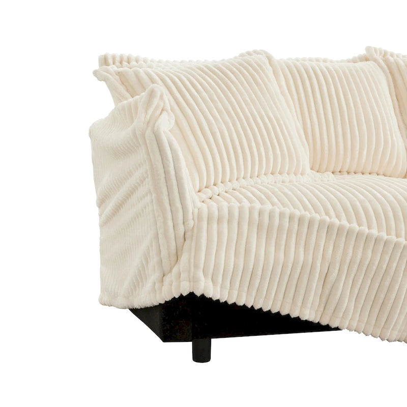 Canapé d'angle en velours côtelé de 2,1 m avec pouf