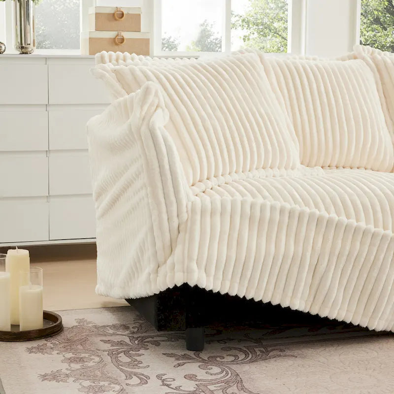 Canapé d'angle en velours côtelé de 2,1 m avec pouf