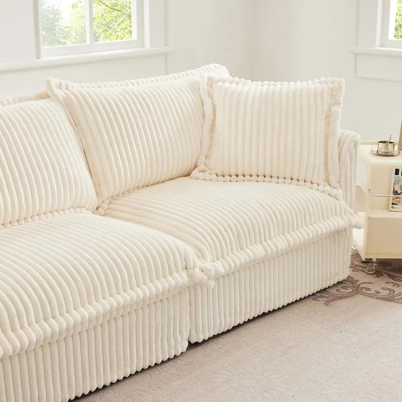 Canapé d'angle en velours côtelé de 2,1 m avec pouf
