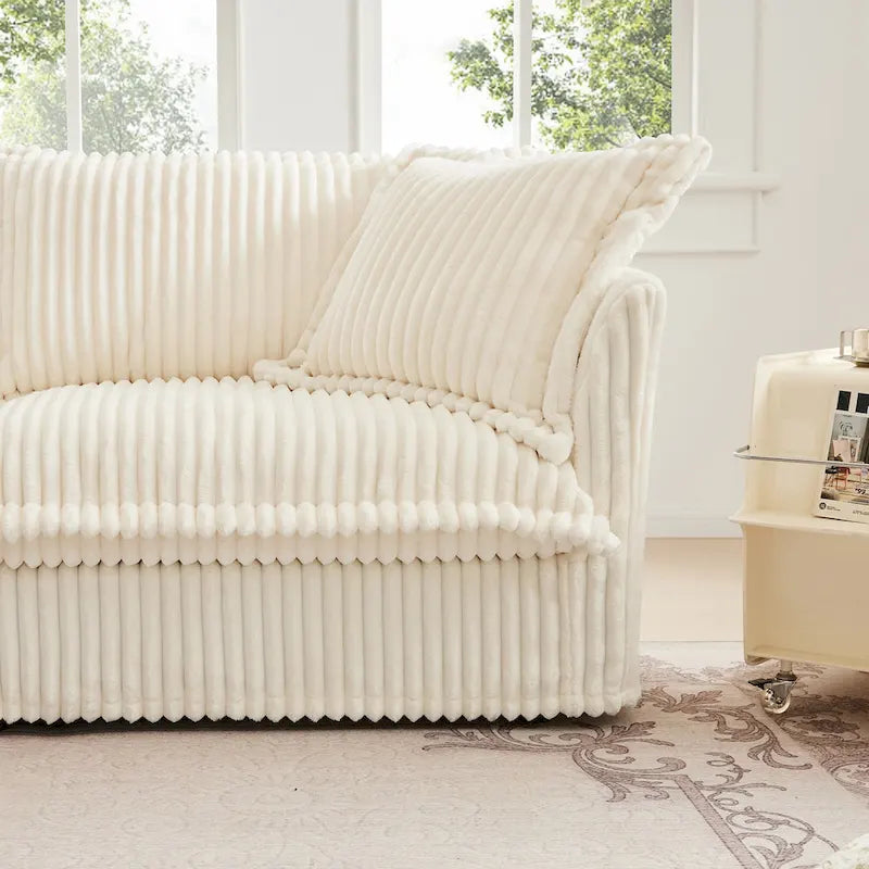 Canapé d'angle en velours côtelé de 2,1 m avec pouf