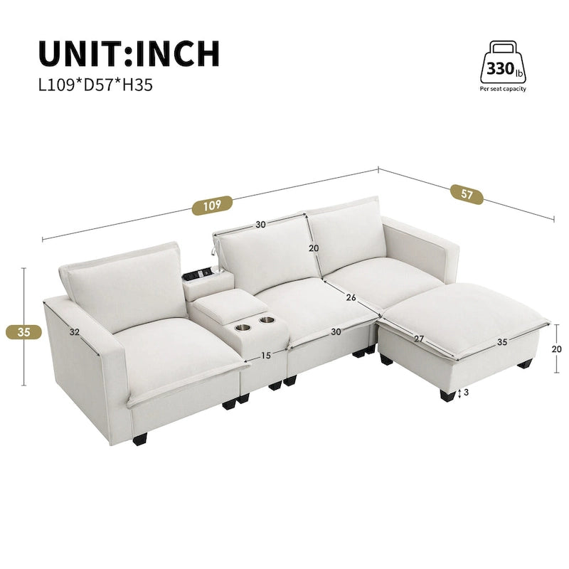 109 Canapé d'angle modulaire en chenille avec console USB