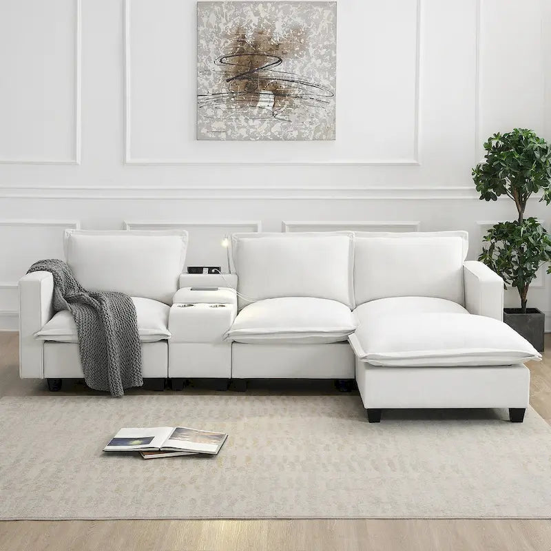 109 Canapé d'angle modulaire en chenille avec console USB
