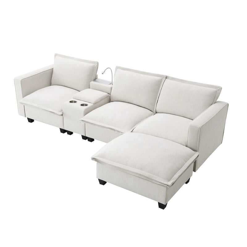 109 Canapé d'angle modulaire en chenille avec console USB