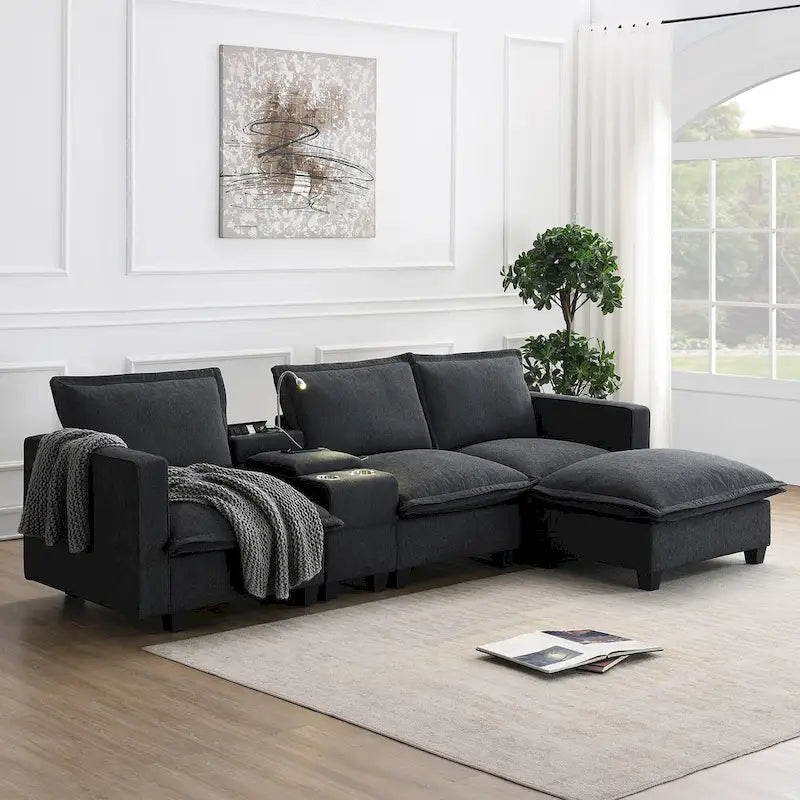 109 Canapé d'angle modulaire en chenille avec console USB