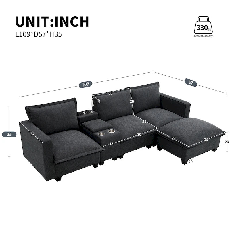 109 Canapé d'angle modulaire en chenille avec console USB