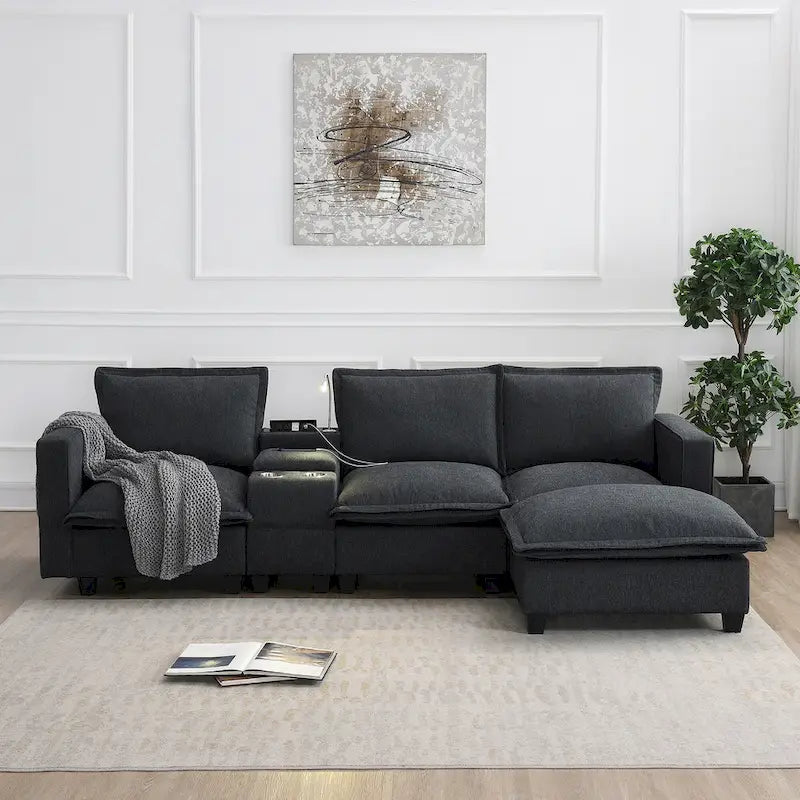 109 Canapé d'angle modulaire en chenille avec console USB