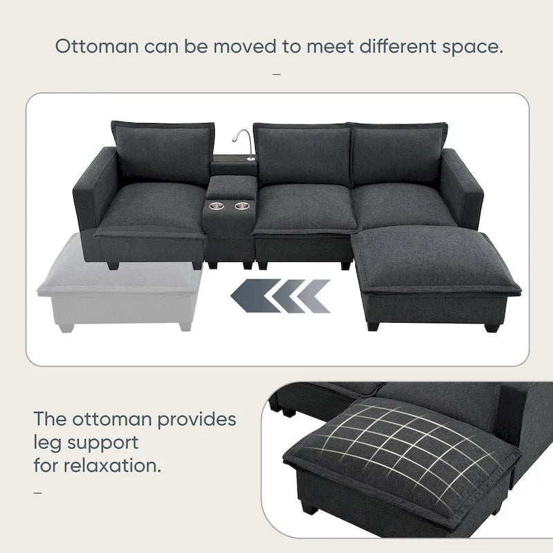 109 Canapé d'angle modulaire en chenille avec console USB